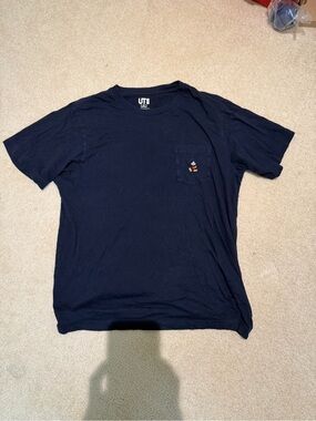 Uniqlo Navy Short-Sleeve Pocket Tee with Mickey Embroidery